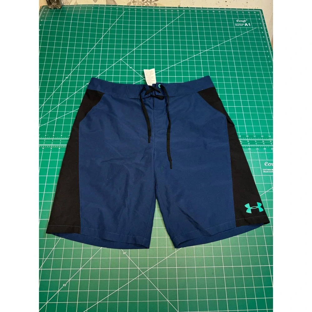 Under Armour Mens Navy Blue Black HeatGear Board Shorts Swim Trunks Size 34